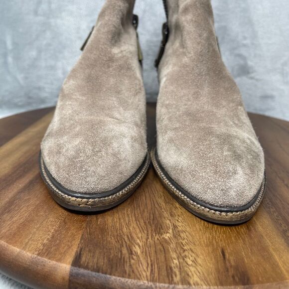 Jeffrey Campbell Boots 8 Tan Suede Boone Cut Out Side Zip Ankle Chunky Heel - Picture 3 of 16